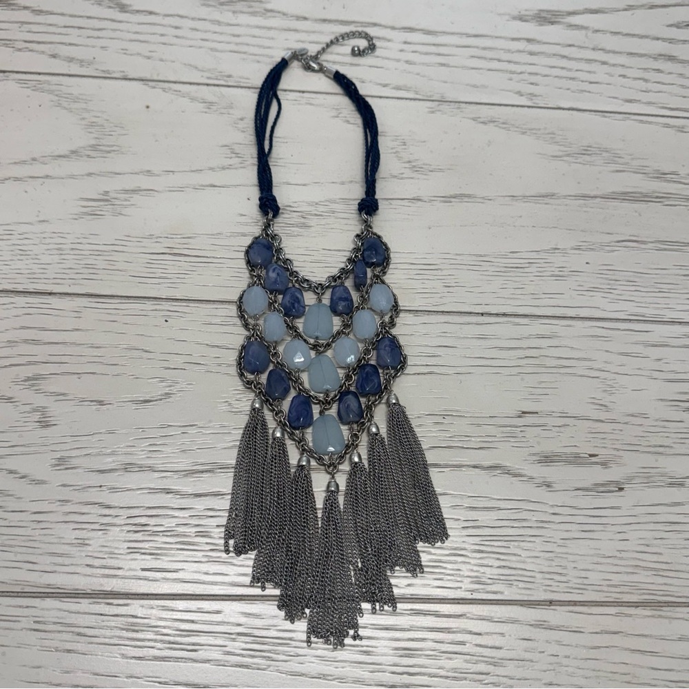 Chico's Blue and Silver Bib Necklace